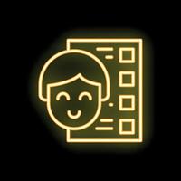 Happy woman completing survey form with checkboxes in neon style vector