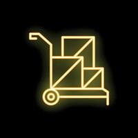 Glowing neon icon of hand truck carrying cardboard boxes vector