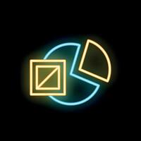 Neon sign representing a pie chart with a square next to it vector