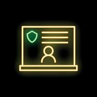 Neon sign showing user profile with shield for security and privacy vector