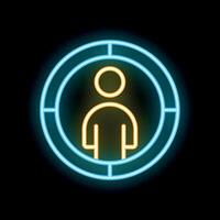 Neon icon of person inside scope representing customer targeting vector