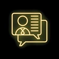Neon icon of a businessman showing his resume in a speech bubble vector