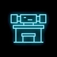 Neon sign of milling machine with control panel displaying operating system interface vector