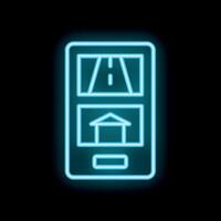 Neon gps navigation app showing route on smartphone screen vector
