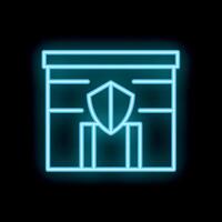 Neon sign representing secure storage facility with shield symbol vector