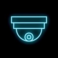 Neon security camera symbol glowing on a black background vector