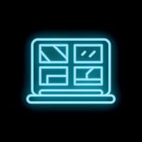 Neon laptop showing analytics dashboard with charts and data vector