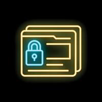 Neon icon of folders being secured with a padlock vector