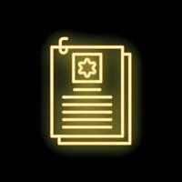 Neon yellow jewish identity document icon glowing on black background vector