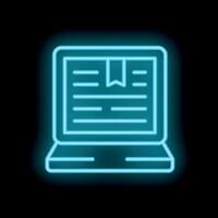 Neon icon of laptop displaying digital book for online learning vector