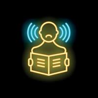 Man suffering from tinnitus while reading neon sign vector