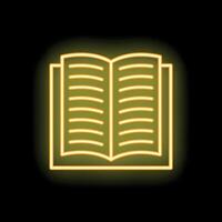 Open book glowing with neon light on black background vector