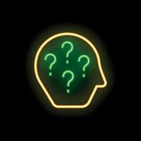 Neon style icon representing curiosity with question marks inside a head vector