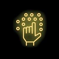 Hand touching virtual interactive panel neon sign on black background vector