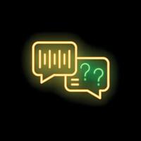 Neon speech bubble with question marks asking for answer vector