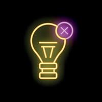 Neon light bulb with cross sign showing lack of idea vector