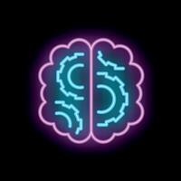 Neon brain with gears working showing concept of thinking vector