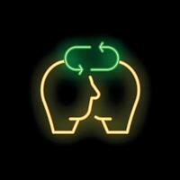 Neon icon of knowledge transfer and exchange between two people vector