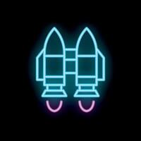 Neon sign of twin rockets launching into space vector