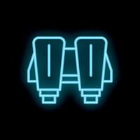 Blue neon binoculars icon, searching and finding concept vector