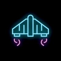 Neon sign of futuristic spacecraft taking off from ground vector