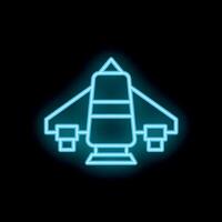 Neon sign showing an airplane taking off on a black background vector