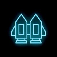 Neon blue spaceship taking off from launchpad icon vector