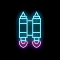 Neon rocket launching with two hearts as boosters on black background vector