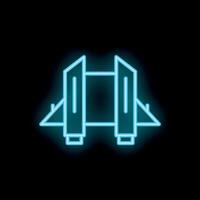 Glowing neon icon of a bridge spanning waterway on black background vector
