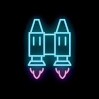 Neon rocket launching up with fire flames leaving trace vector