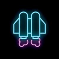 Neon sign of a space rocket launching into space with smoke vector