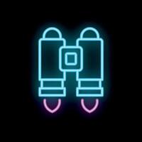 Neon binocular icon glowing on dark background vector