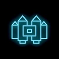 Neon icon of space rocket launching up to the sky vector