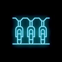 Blue neon sign depicting a row of bicycles locked to a rack vector