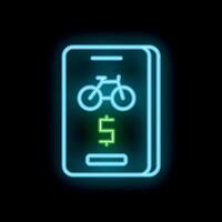 Neon icon of smartphone displaying bike rental cost vector