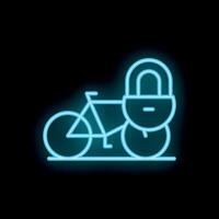 Neon sign of a locked bicycle on black background vector