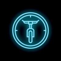 Neon sign of bike inside a clock on a black background vector
