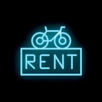 Blue neon sign rent a bike on black background vector