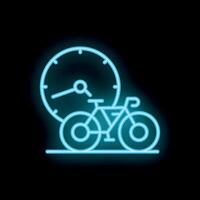 Neon sign of bicycle with clock symbolizing time management vector