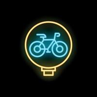 Neon sign showing bicycle symbol in circle on black background vector