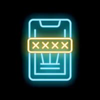 Neon mobile phone showing password protection with cross mark symbol vector