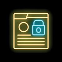 Neon icon of website with padlock representing online security vector