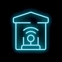 Neon smart home icon showing wifi router emitting signal vector