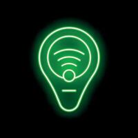 Green neon wifi hotspot symbol showing location of wireless network vector
