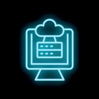 Neon blue cloud computing icon with computer and server vector