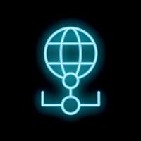 Neon icon of a globe connecting to a network representing global business vector