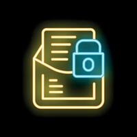 Neon icon of mail envelope with lock representing email security vector