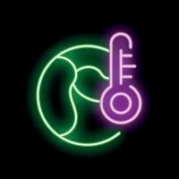 Neon icon of thermometer measuring increasing global temperature vector