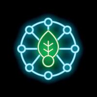 Neon green leaf connecting network points in circle shape vector