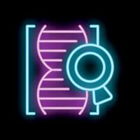 Neon icon of magnifying glass analyzing dna structure vector